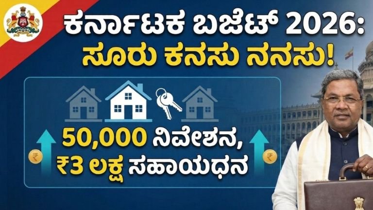 ನಮ್ಮ ಮನೆ ಯೋಜನೆ 2026: ಮನೆ ಕಟ್ಟಲು ₹3 ಲಕ್ಷ ಸಹಾಯಧನ, ಅರ್ಜಿ ಸಲ್ಲಿಸುವ ವಿಧಾನ ಮತ್ತು ಸಂಪೂರ್ಣ ಮಾಹಿತಿ – ಕರ್ನಾಟಕ ಸರ್ಕಾರದ ಹೊಸ ವಸತಿ ಯೋಜನೆಯ ಮಾಹಿತಿ ಚಿತ್ರ.