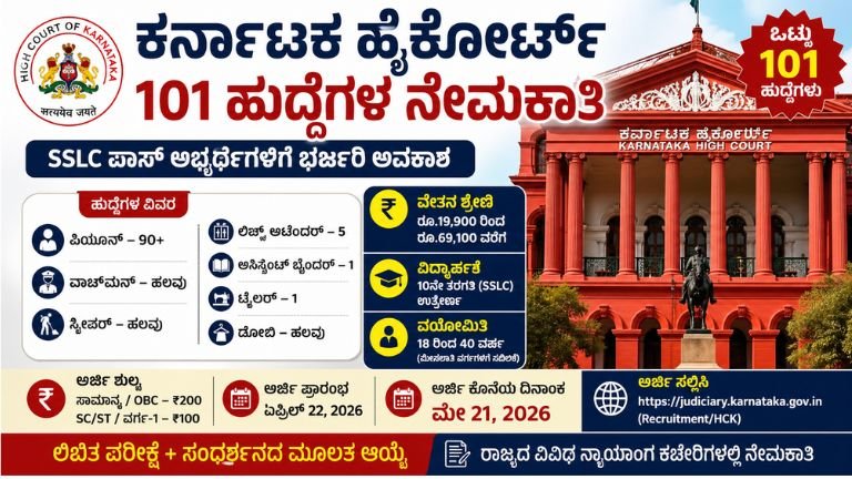 ಕರ್ನಾಟಕ ಹೈಕೋರ್ಟ್‌ನಲ್ಲಿ 101 ಹುದ್ದೆಗಳ ನೇಮಕಾತಿ 2026