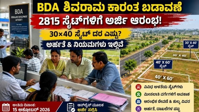 BDA ಶಿವರಾಮ ಕಾರಂತ ಬಡಾವಣೆ: 2,815 ಸೈಟ್‌ಗಳಿಗೆ ಅರ್ಜಿ, 30×40 ದರ ₹69.75 ಲಕ್ಷ